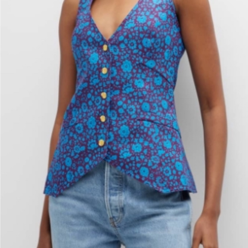 Smythe Deep-V Floral Print Waistcoat. Blue Floral